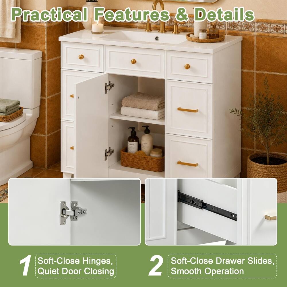 Practical Features & Details

1. Soft-Close Hinges, Quiet Door Closing
2. Soft-Close Drawer Slides, Smooth Operation