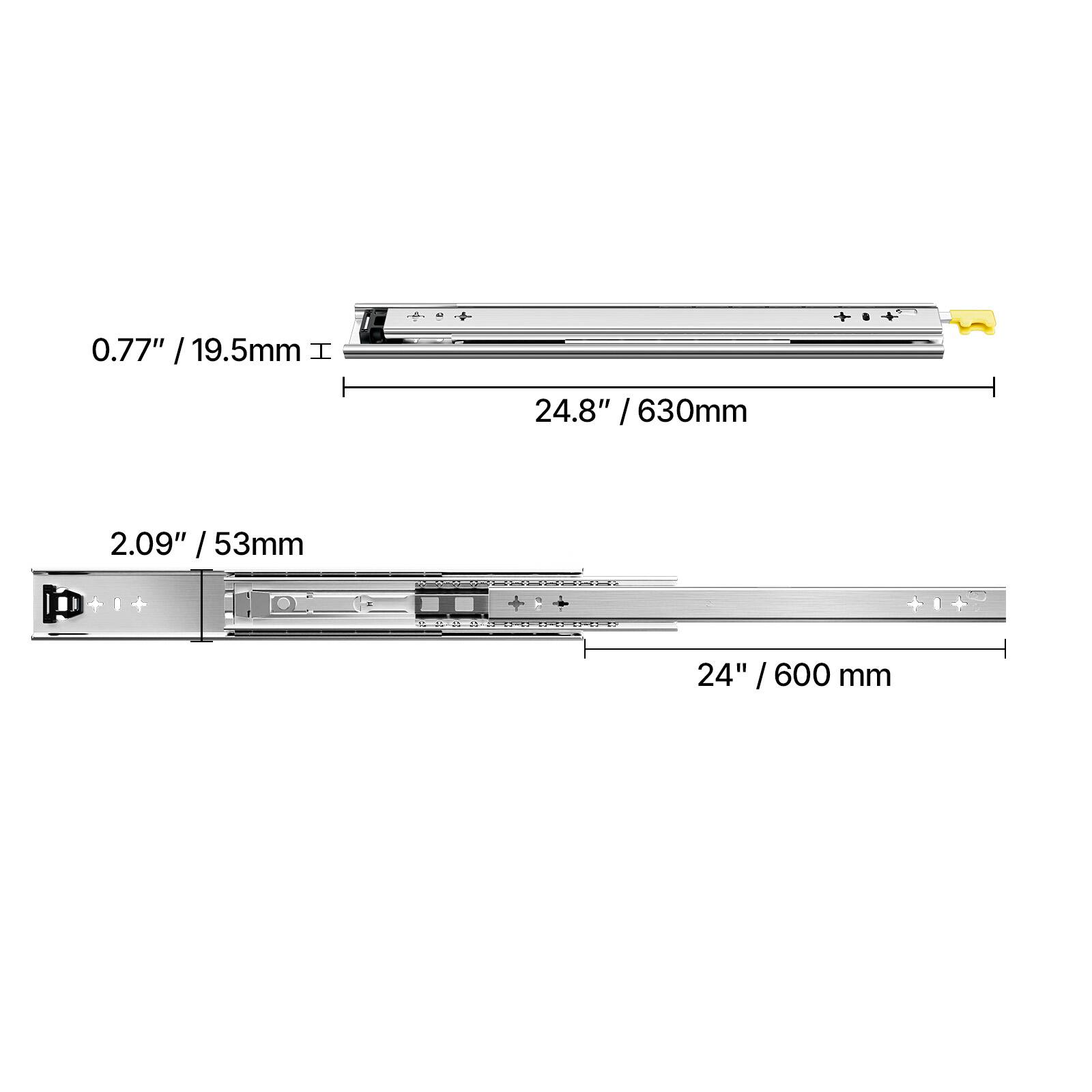 0.77" / 19.5mm  
24.8" / 630mm  

2.09" / 53mm  
24" / 600 mm