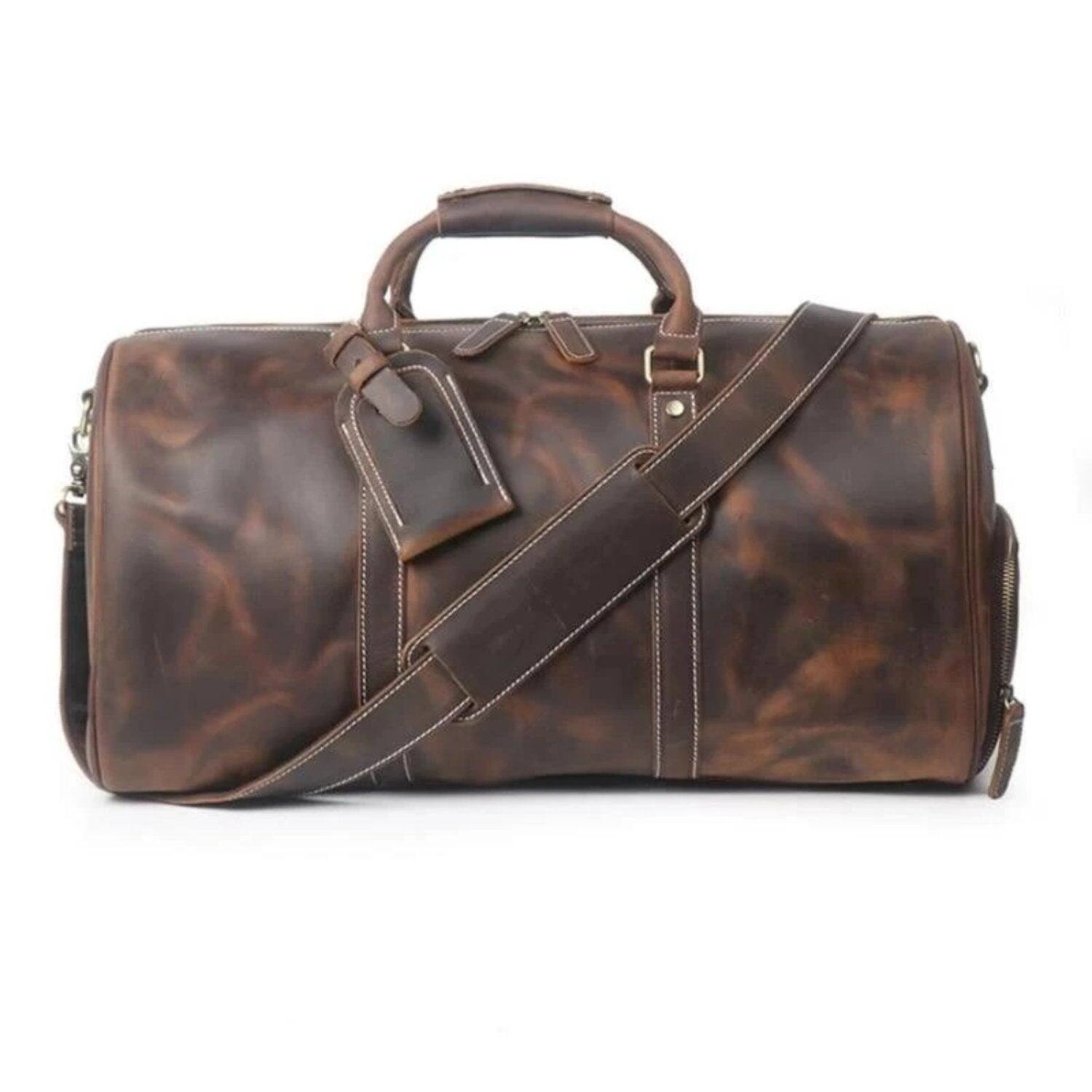 Front. Steel Horse Leather - The Dagny Weekender | Large Leather Duffle Bag - Dark Brown.