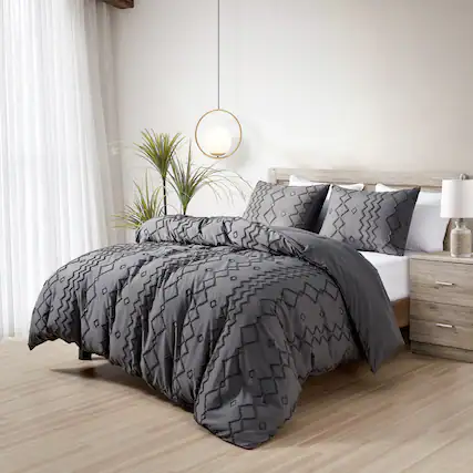 Front. Bibb Home - Bibb Home 2000 Count Tufted Duvet Cover (3-Piece) - Grey.