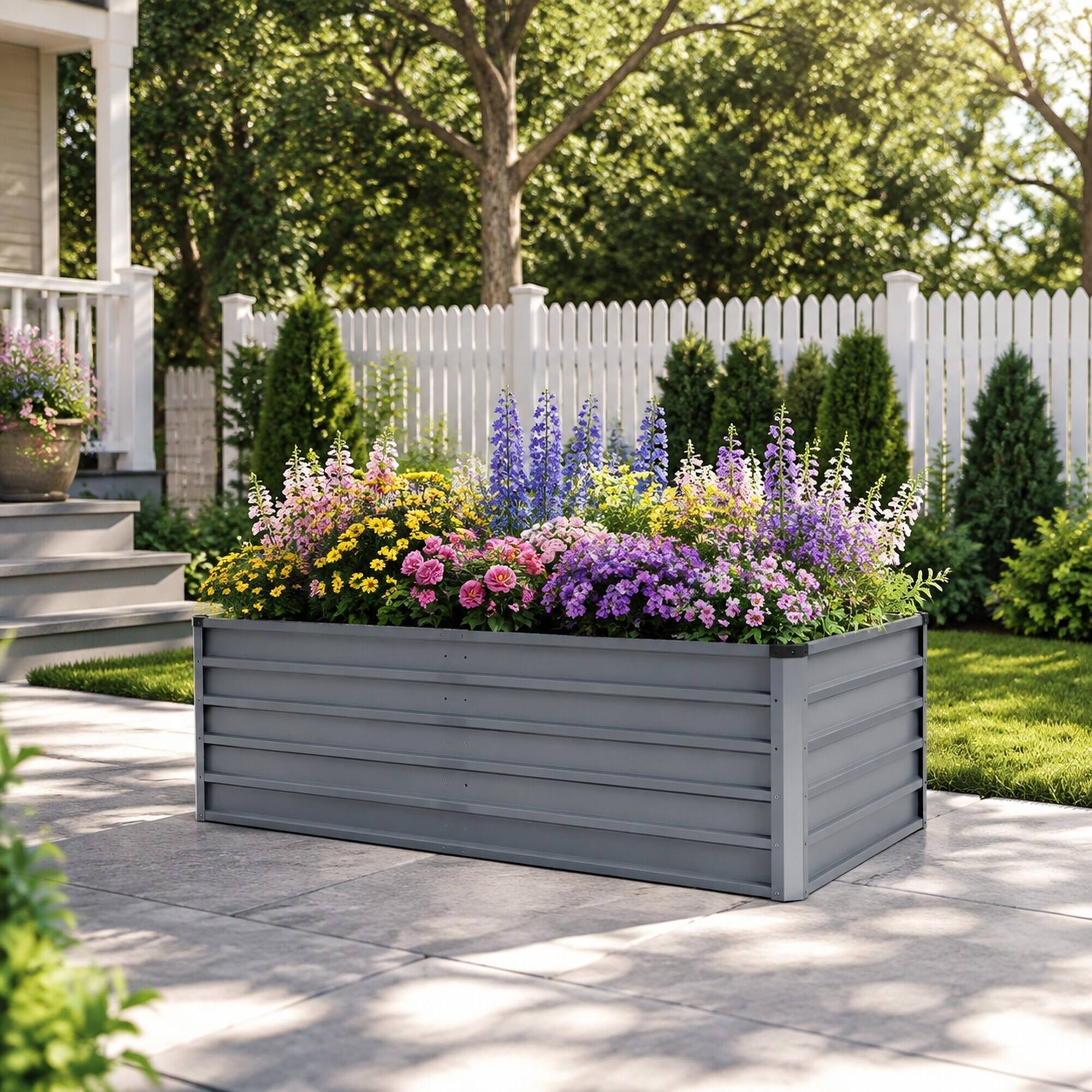 Back. RYHNUYNE - Large 6x3x2ft Raised Garden Bed Gray Galvanized Steel Outdoor Planter 269 Gallon Capacity for Deep Root Vegetables - Grey.