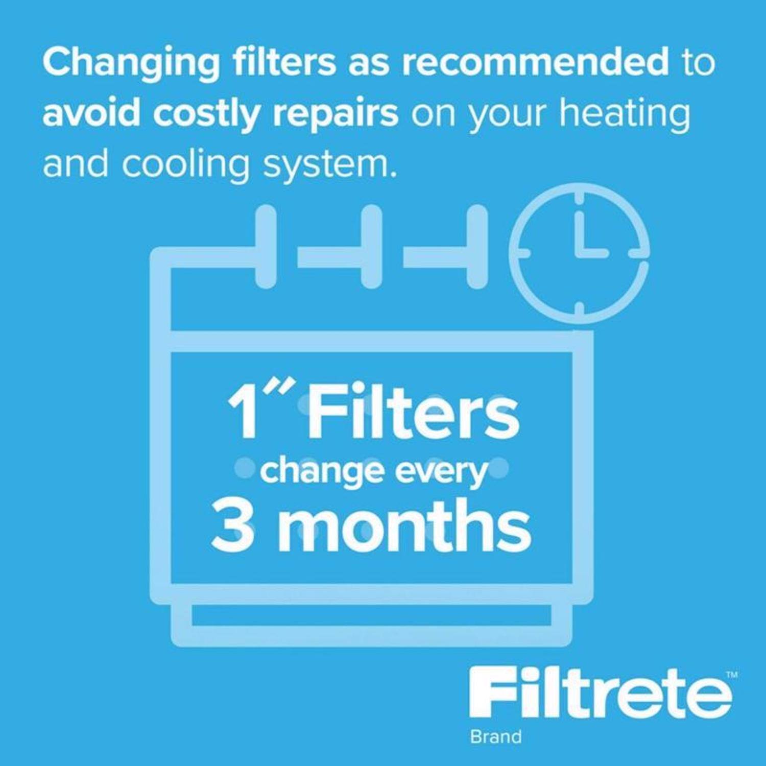 Changing filters as recommended to avoid costly repairs on your heating and cooling system.

1" Filters change every 3 months

Filtrete Brand