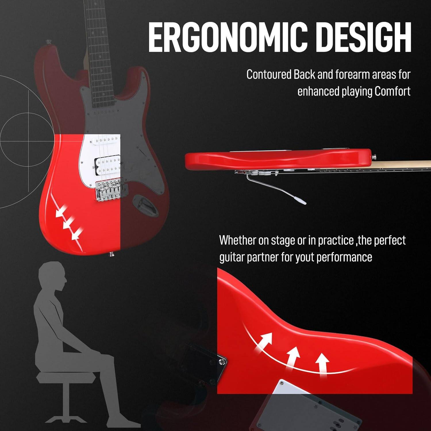 ERGONOMIC DESIGN  
Contoured Back and forearm areas for enhanced playing Comfort  

Whether on stage or in practice, the perfect guitar partner for your performance