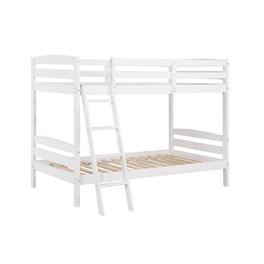 Manhattan Lane - Hina Twin Bunk Bed, Angled Ladder, Sturdy Slat Design, White Solid Wood - White