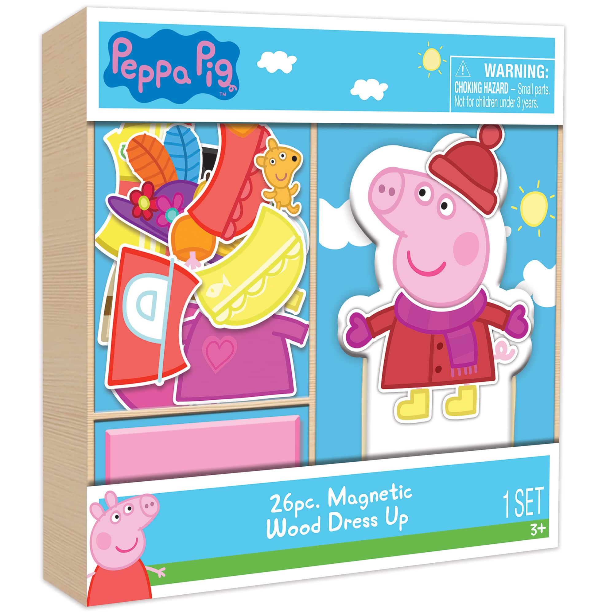 Peppa Pig TM ! WARNING: CHOKING HAZARD- Small parts. Not for children under 3 years. 26pc. Magnetic Wood Dress Up 1SET 3+