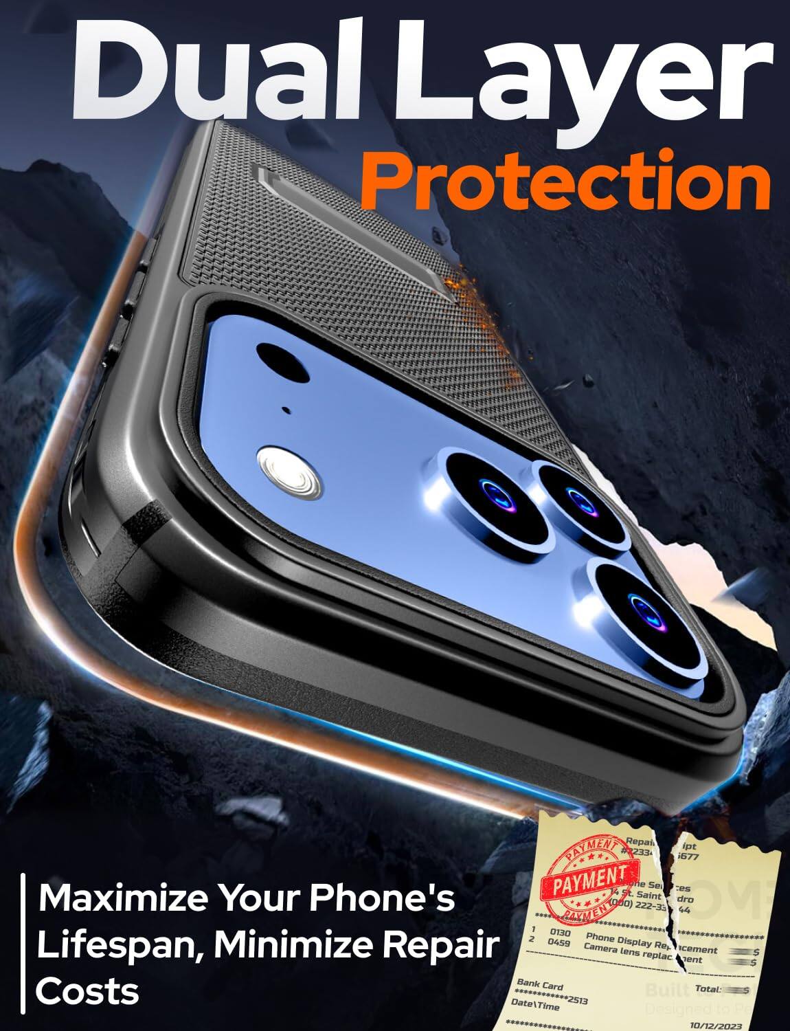 Dual Layer Protection

Maximize Your Phone's Lifespan, Minimize Repair Costs

PAYMENT
Repair #233 677
Maximize Your Phone's Lifespan, Repair Camera Re cement lens replac $ ent $ Bank Card Costs Built Total: Date\Time ************2513 2513 10/12/2023