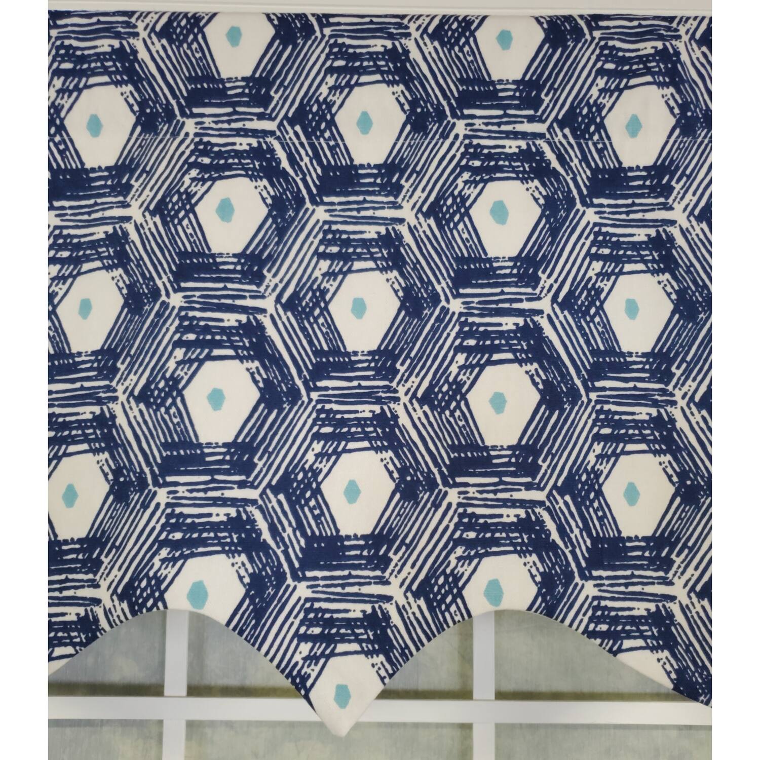 Left. RLF Home - RLF Home 3" Rod Pocket High Quality Fabric Jerin Regal Valance for Windows 50" x 17" Navy - Navy.