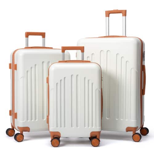 Winado - 20"24"28" Trolley Case 3-Piece Hardside Lightweight Spinner Luggage Bag Set with TSA Lock Contrast Color Style - White & Brown