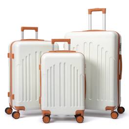 Winado - 20"24"28" Trolley Case 3-Piece ABS Hardside Luggage Suitcase Set with Spinner Wheels & TSA Lock for Travel Business - White & Brown