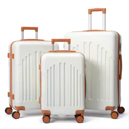 Front. Winado - 20"24"28" Trolley Case 3-Piece ABS Hardside Luggage Suitcase Set with Spinner Wheels & TSA Lock for Travel Business - White & Brown.