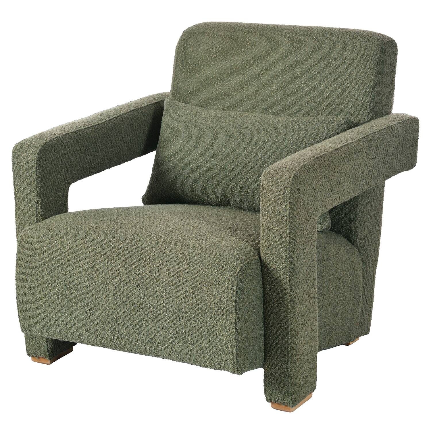 Front. Ecooso - Modern Accent Armchair with Right-Angle Armrests, Ergonomic Lumbar Support, Wooden Block Legs - Green.