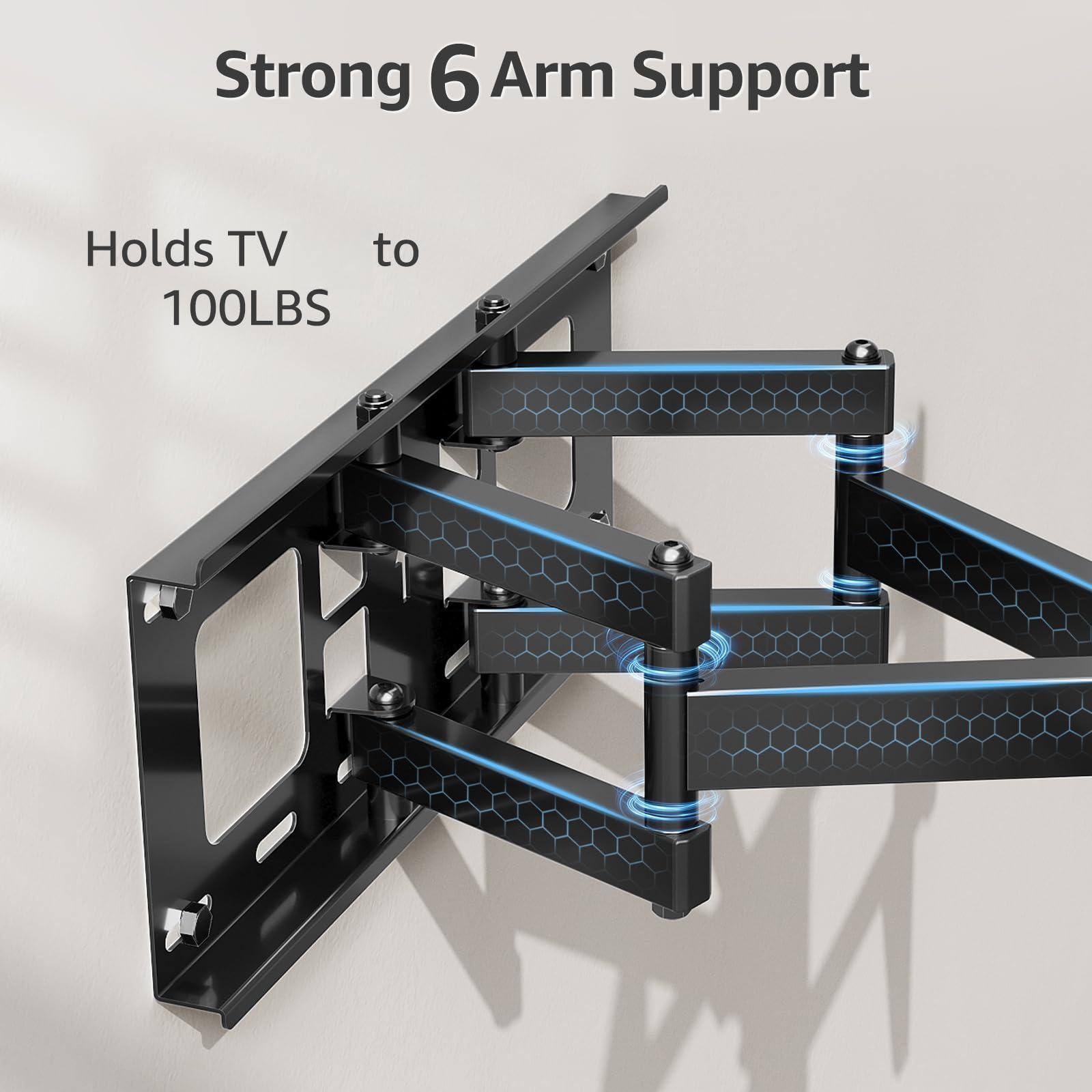 Strong 6 Arm Support  
Holds TV to 100LBS