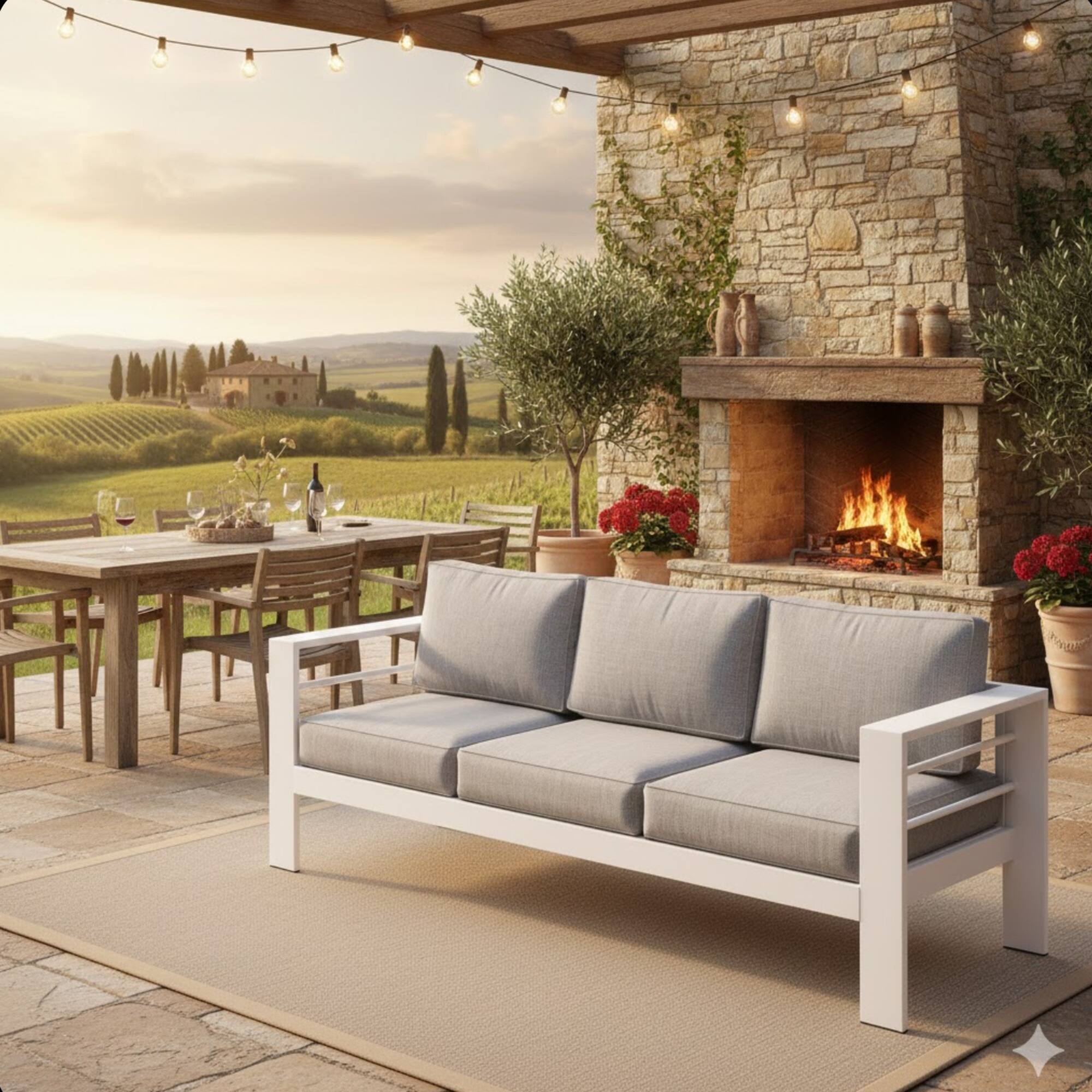 Left. Mondawe - 73" 3 Seat Outdoor Aluminum Patio Sofa with Cushions - White+Gray.