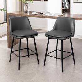 HTUTWOO - Counter Height Swivel Bar Stools Set of 2, 25.6" 360° Swivel PU Leather Barstools, Ideal for Kitchen Island & Pub - Dark Gray