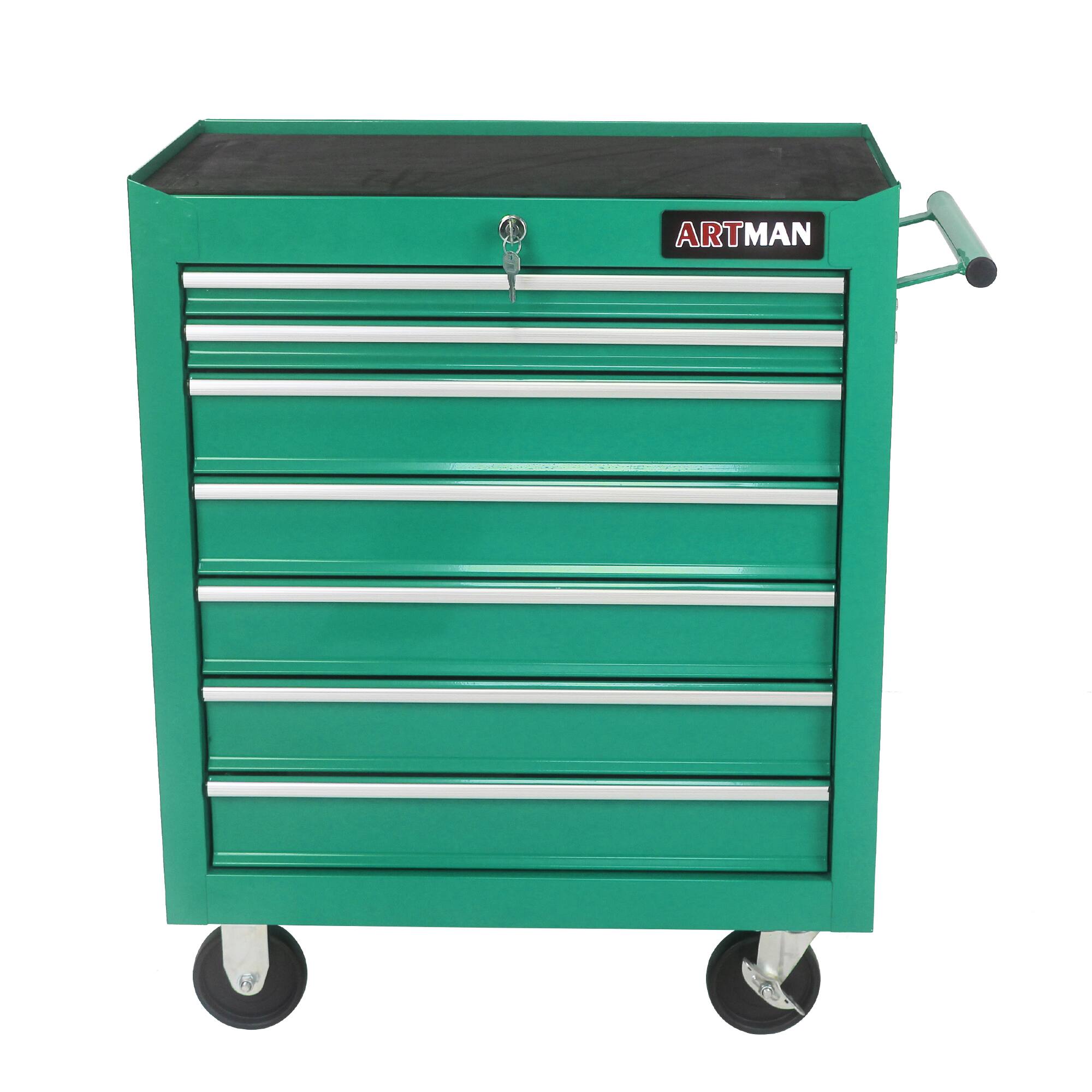 Front. APRILSOUL - 7 DRAWERS MULTIFUNCTIONAL TOOL CART WITH WHEELS-GREEN - Green.