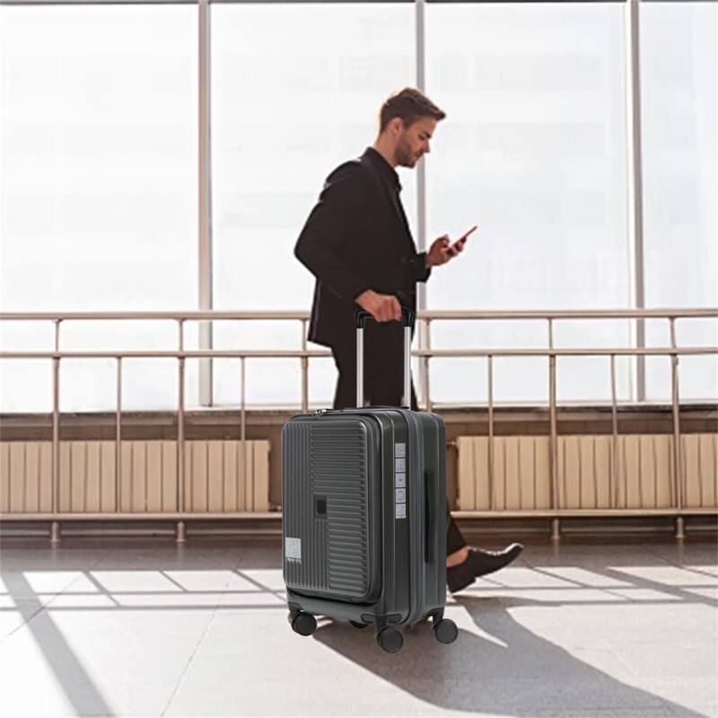 Angle. HTUTWOO - Luggage 3-Piece Set (20/24/28) - Front Opening Hardshell Suitcase,ABS+PC,TSA Approved Lock,Expandable,Laptop Compartment - Cement Grey.