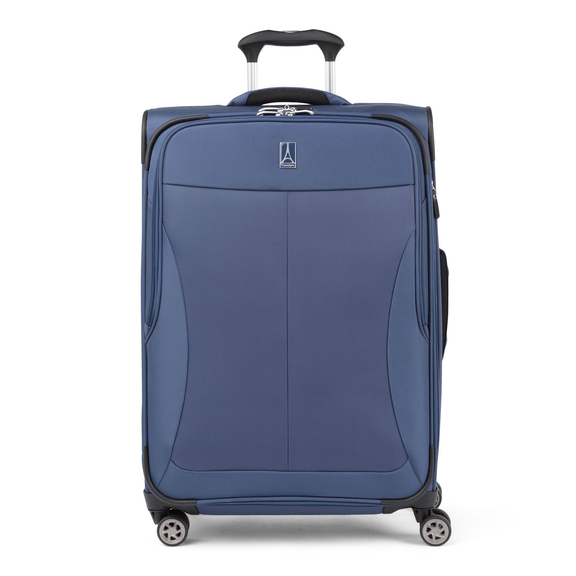 Left. Travelpro - Walkabout 6 Softside Expandable 25" Medium Checked Spinner Luggage - Ocean Blue.