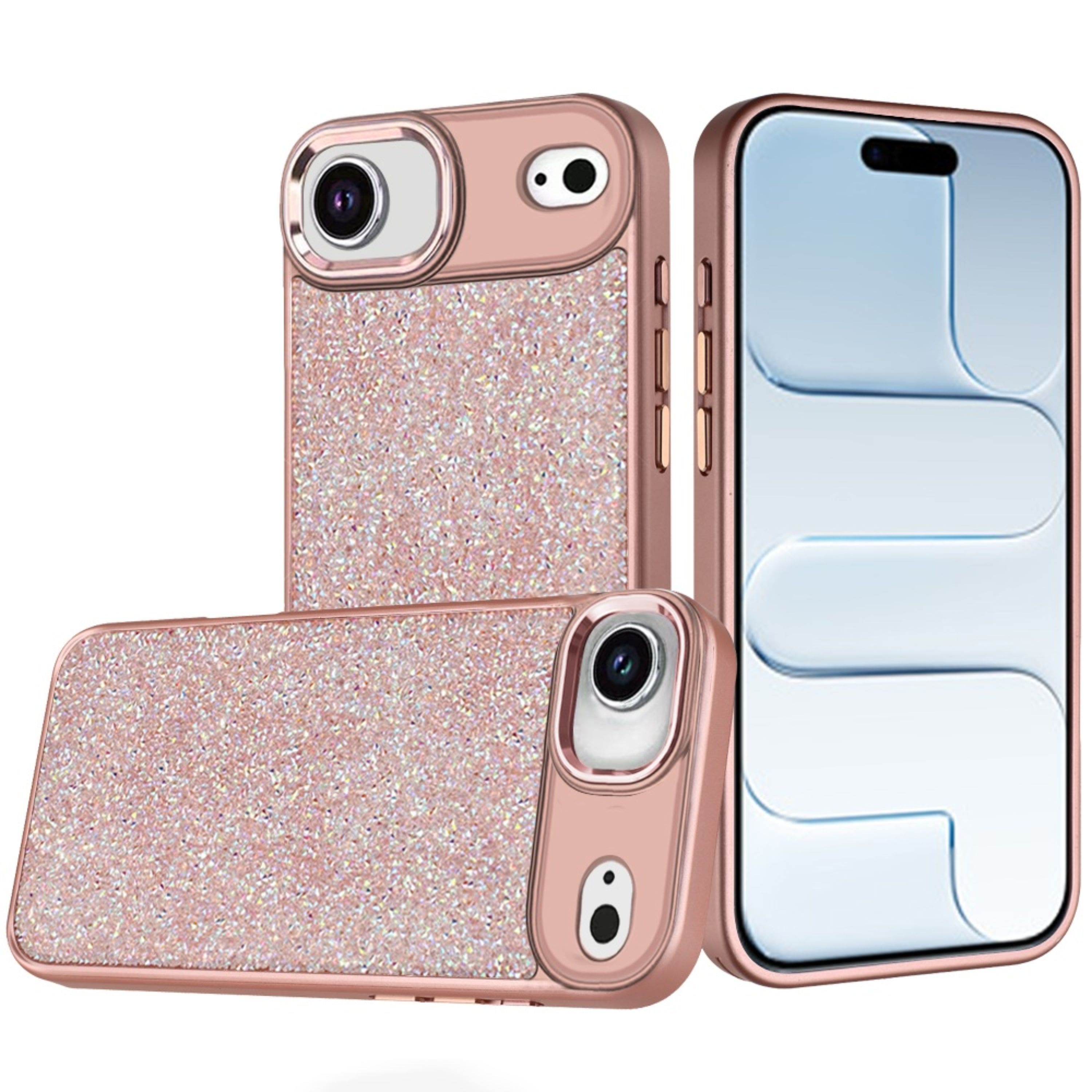 Kitcheniva - Full Crystal Bling Metallic Buttons Phone Case With Tempered Glass For iPhone Air Rose - Gold