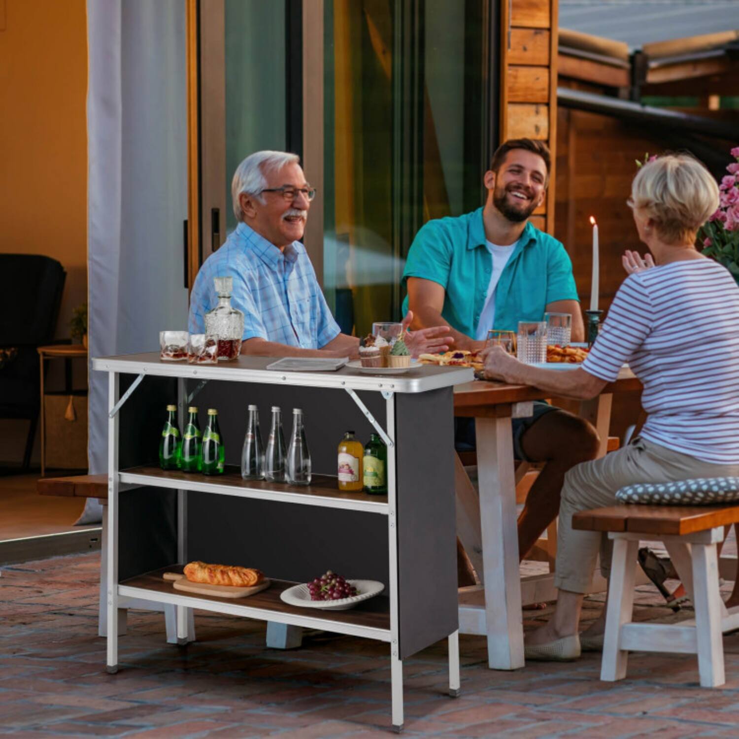 Alt View 4. Mondawe - Folding Camping Table w 2-Tier Shelves Aluminum Frame 43.5" Wide 165 lbs for BBQ Picnic - Coffee.