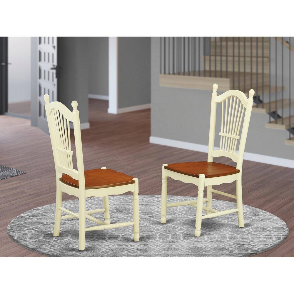 Left. East West Furniture - Dover Dining Room Chairs With Wood Seat - Finished in Buttermilk and Cherry - Buttermilk & Cherry.