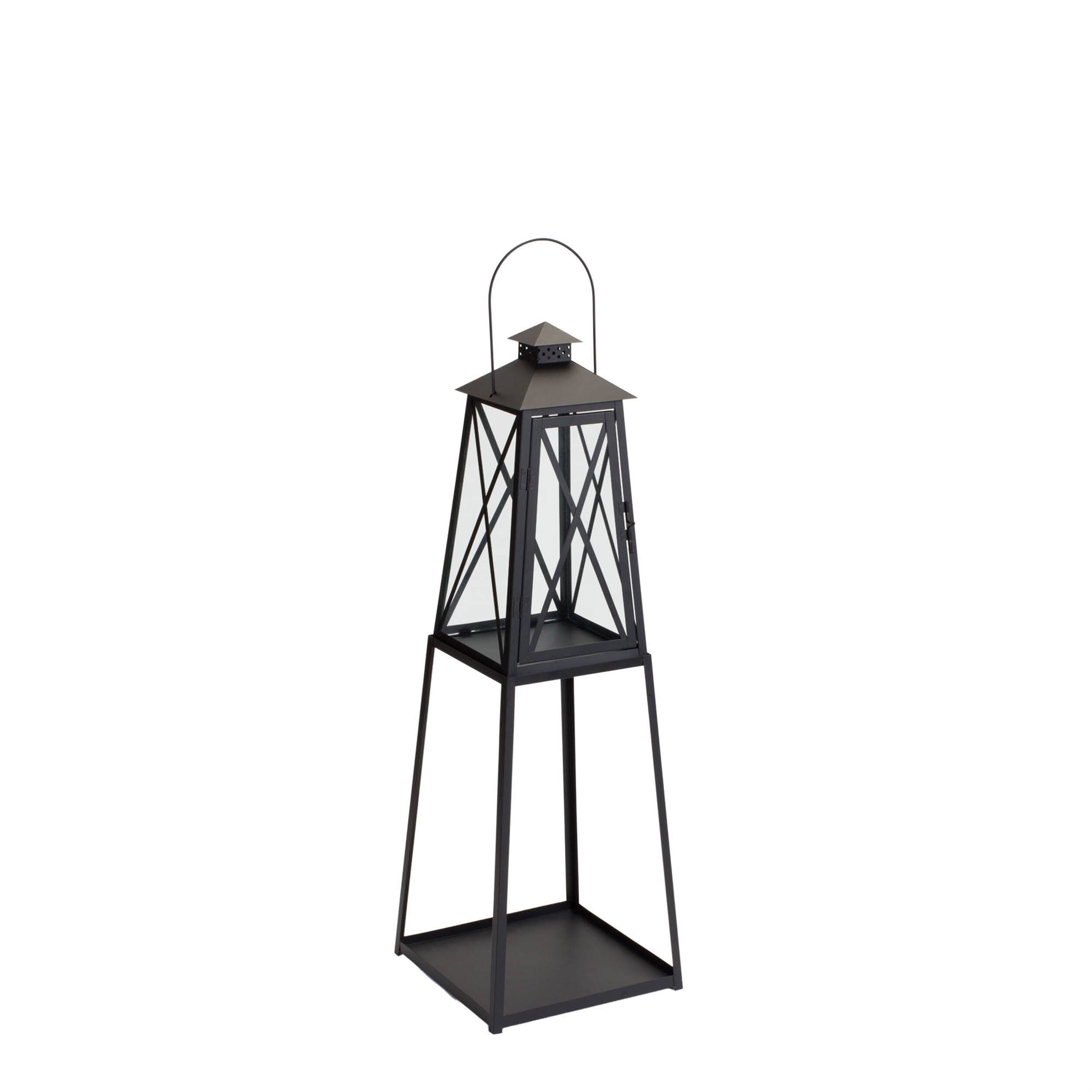 Left. BreeBe - Traditional Metal Lantern with Tapered Stand (Set of 2) - Black.