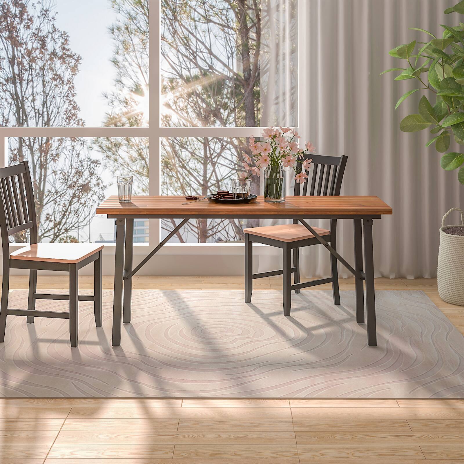 Alt View 2. SlickBlue - Acacia Wood Folding Dining Table with Metal Frame for Picnics & Outdoor Activities - Natural.