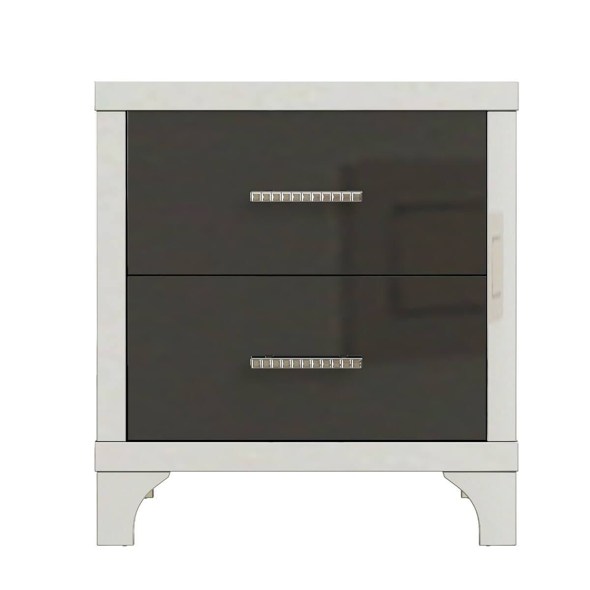 Alt View 1. Loheer - Loheer Black Two Drawer Nightstand, High Gloss Mirrored Bedside Table - Black.