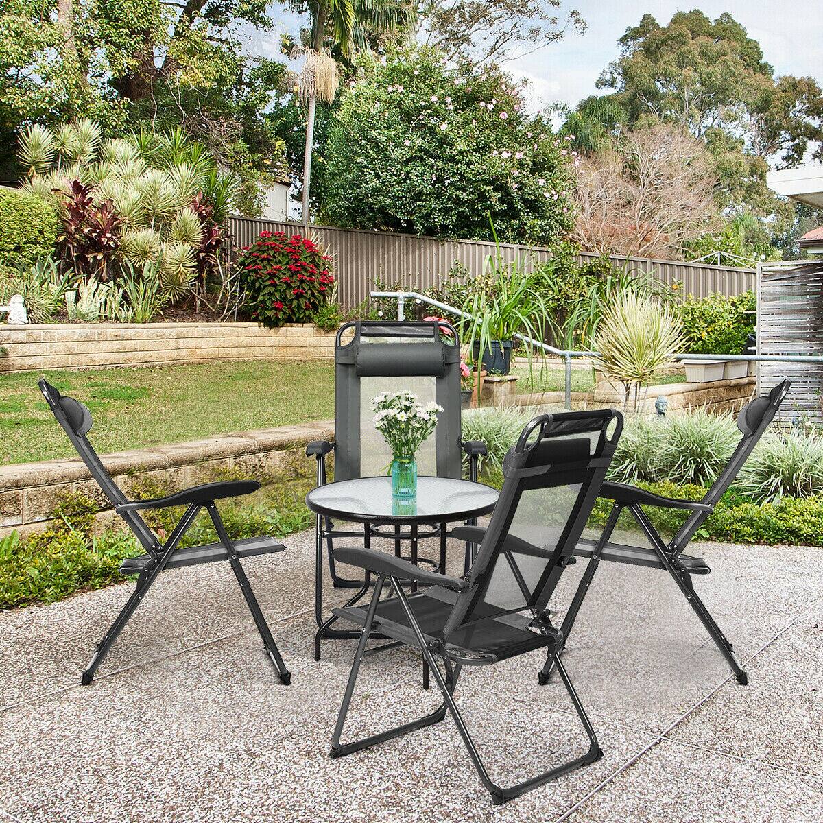 Alt View 2. Gymax - Gymax 4PC Folding Chairs Adjustable Reclining Chairs with Headrest Patio Garden Grey - Grey.