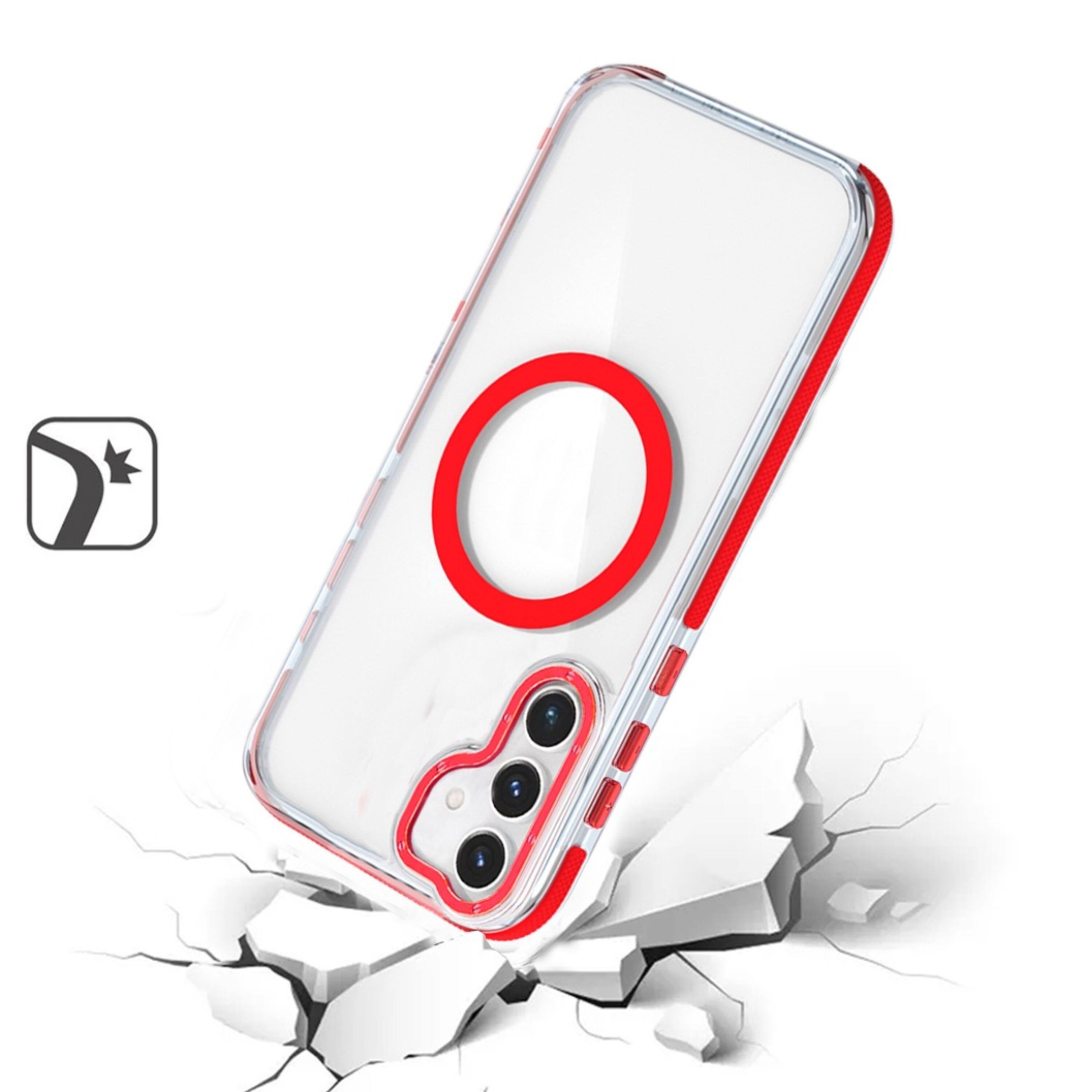 Angle. Kitcheniva - Matching Trim Magnetic Circle Phone Case With Tempered Glass For Samsung Galaxy S25+/S24+ Red - Red.