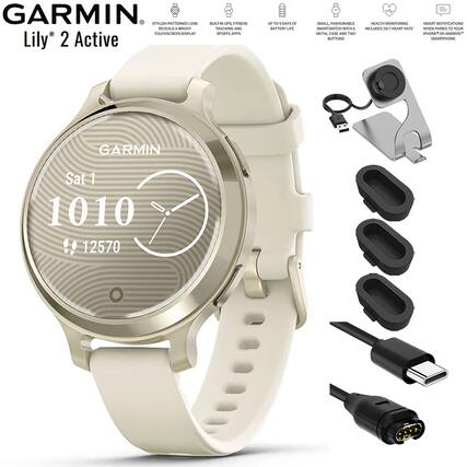 GARMIN
Lily® 2 Active
- STYLISH PATTERNED LENS TOUCHSCREEN DISPLAY
- BUILT-IN GPS, SPORTS APPS
- UP TO 9 DAYS OF BATTERY LIFE
- SMALL FASHIONABLE METAL CASE AND TWO BUTTONS
- HEALTH MONITORING INCLUDES 24/7 HEART RATE
- SMART NOTIFICATIONS FOR IPHONE® OR ANDROID® SMARTPHONE
Sat 1
1010
12570