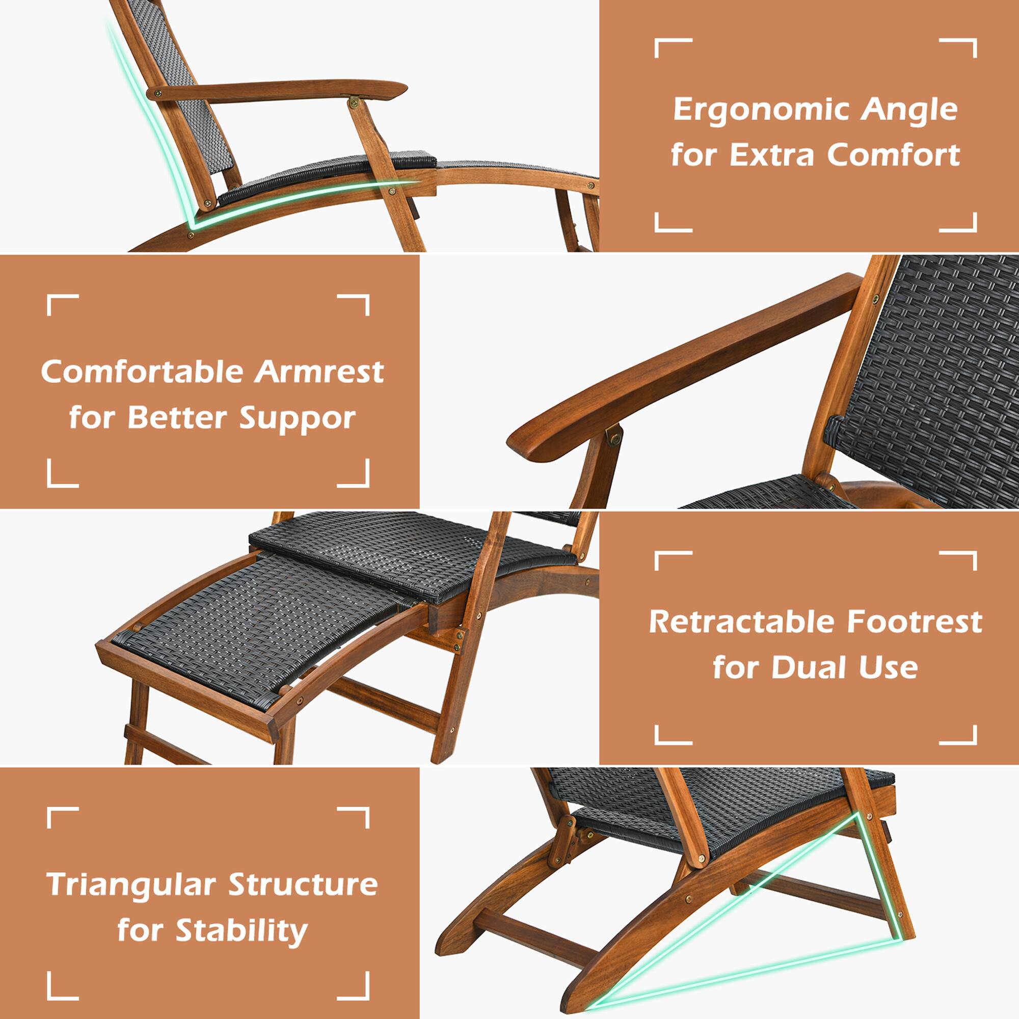 Ergonomic Angle for Extra Comfort, Comfortable Armrest for Better Support, Retractable Footrest for Dual Use, Triangular Structure for Stability