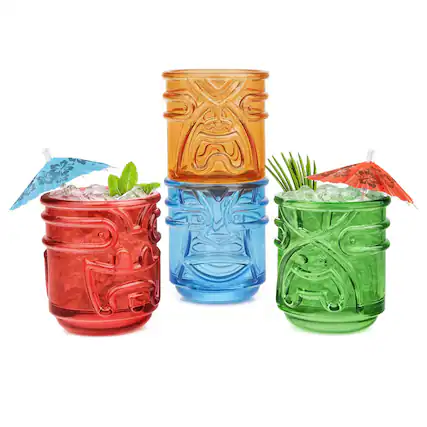 Front. Final Touch - Tiki Tumbler Glasses - Set of 4, Multicolor - Multicolor.