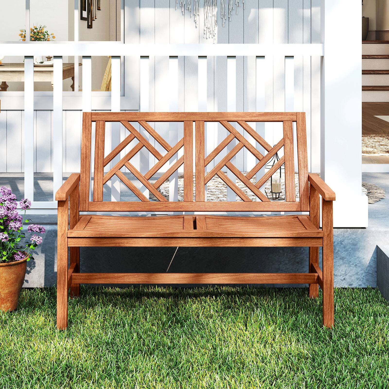 Alt View 5. Gymax - Gymax 2-Person Garden Bench w/Ergonomic Backrest Smooth Armrests for Porch Backyard - Yellow.
