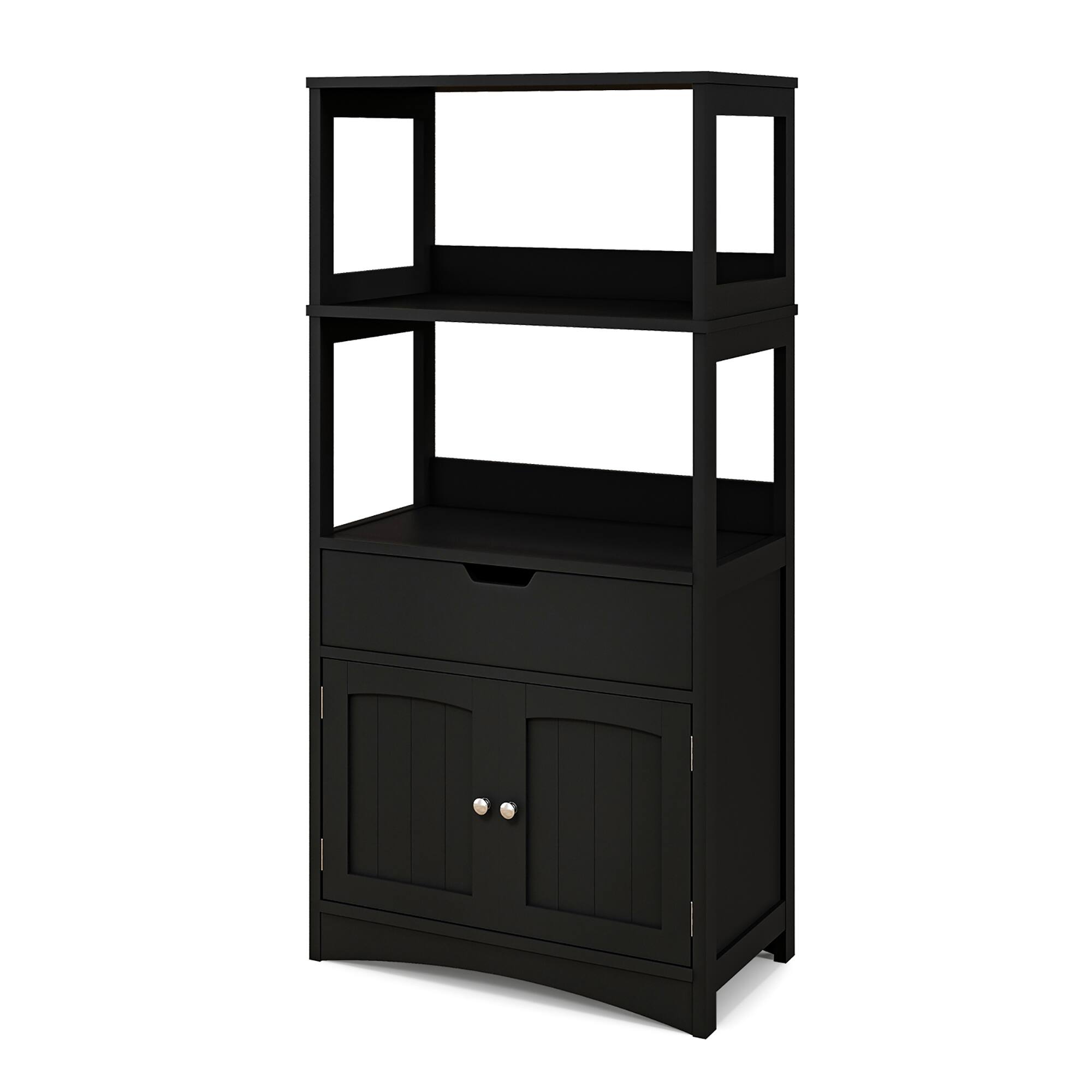 Alt View 9. Gymax - Gymax Bathroom Storage Cabinet w/Drawer Shelf Cupboard Floor Cabinet Black - Black.