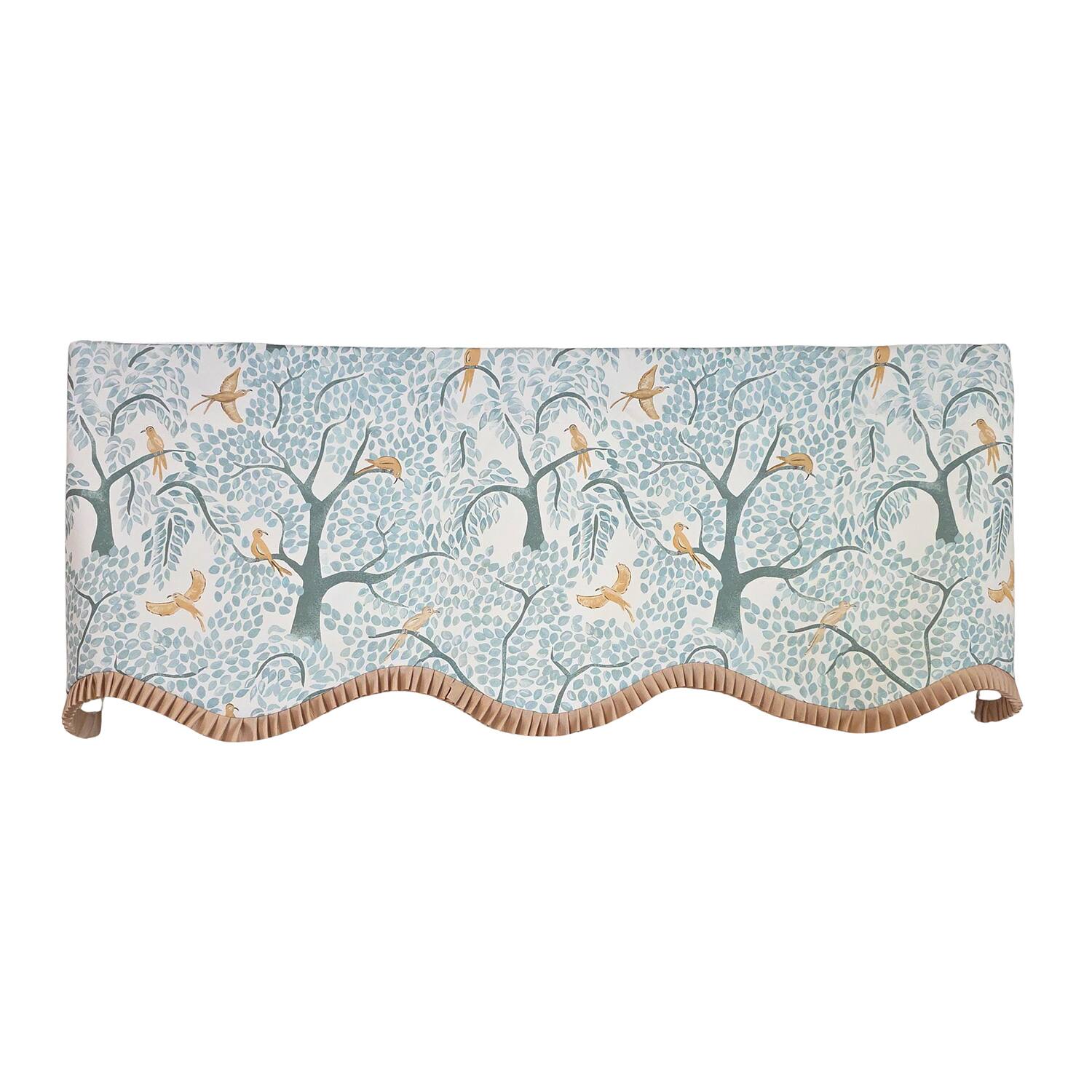 Left. RLF Home - RLF Home Tree Bird Ruffled Provance Window Valance 100% Cotton Lined Rod Pocket 50" x 17" Blue - Blue.