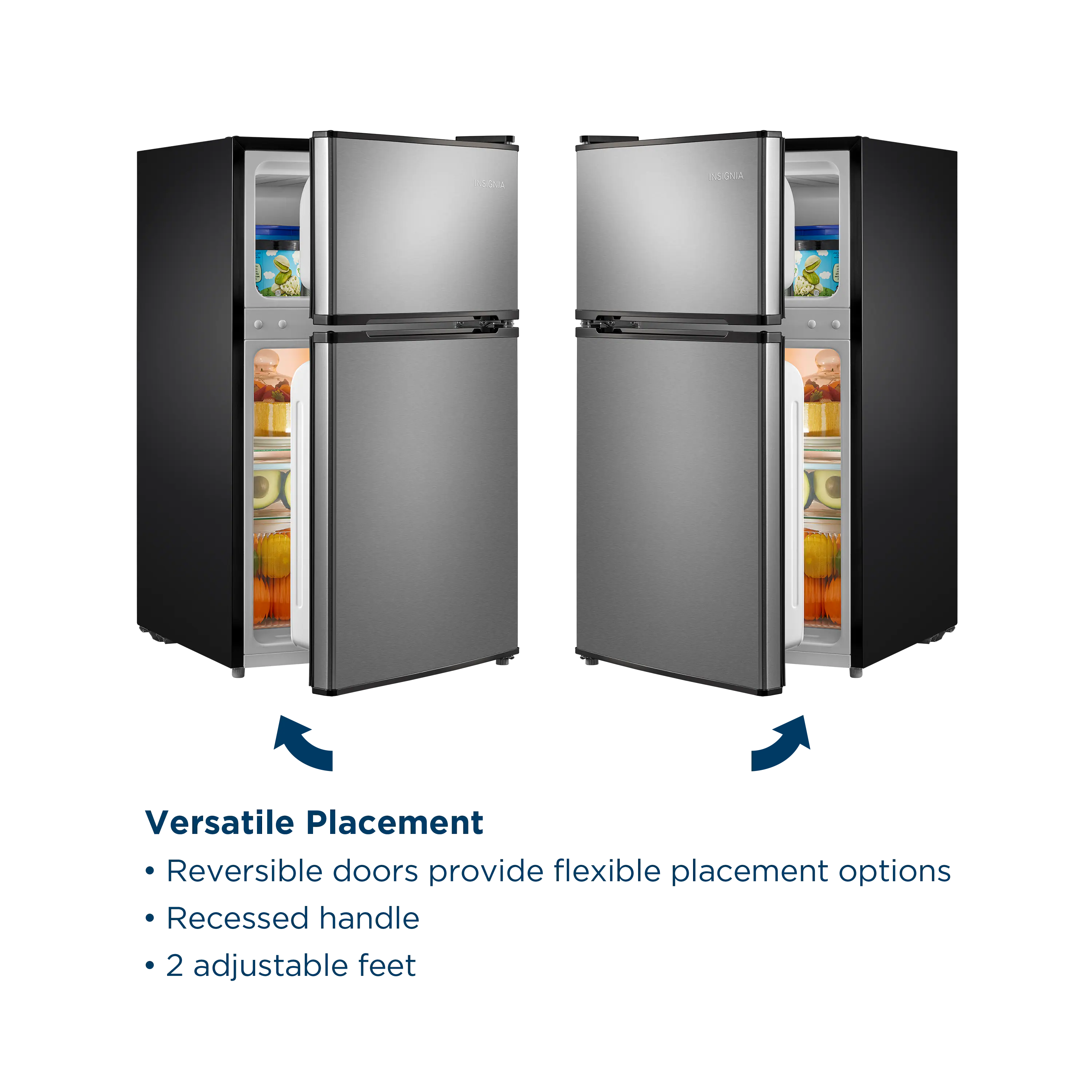 Versatile Placement

- Reversible doors provide flexible placement options
- Recessed handle
- 2 adjustable feet