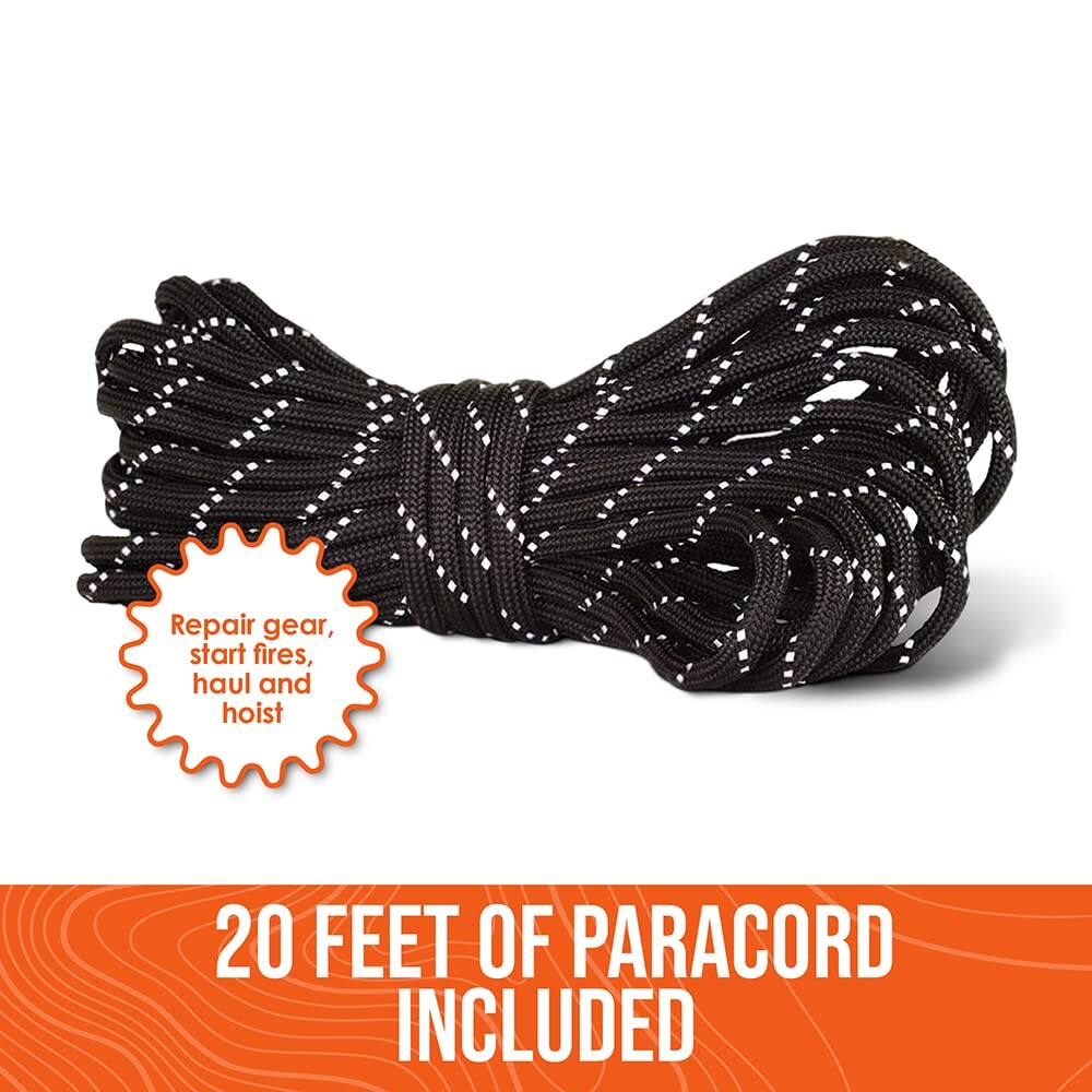 Repair gear, start fires, haul and hoist

20 FEET OF PARACORD INCLUDED