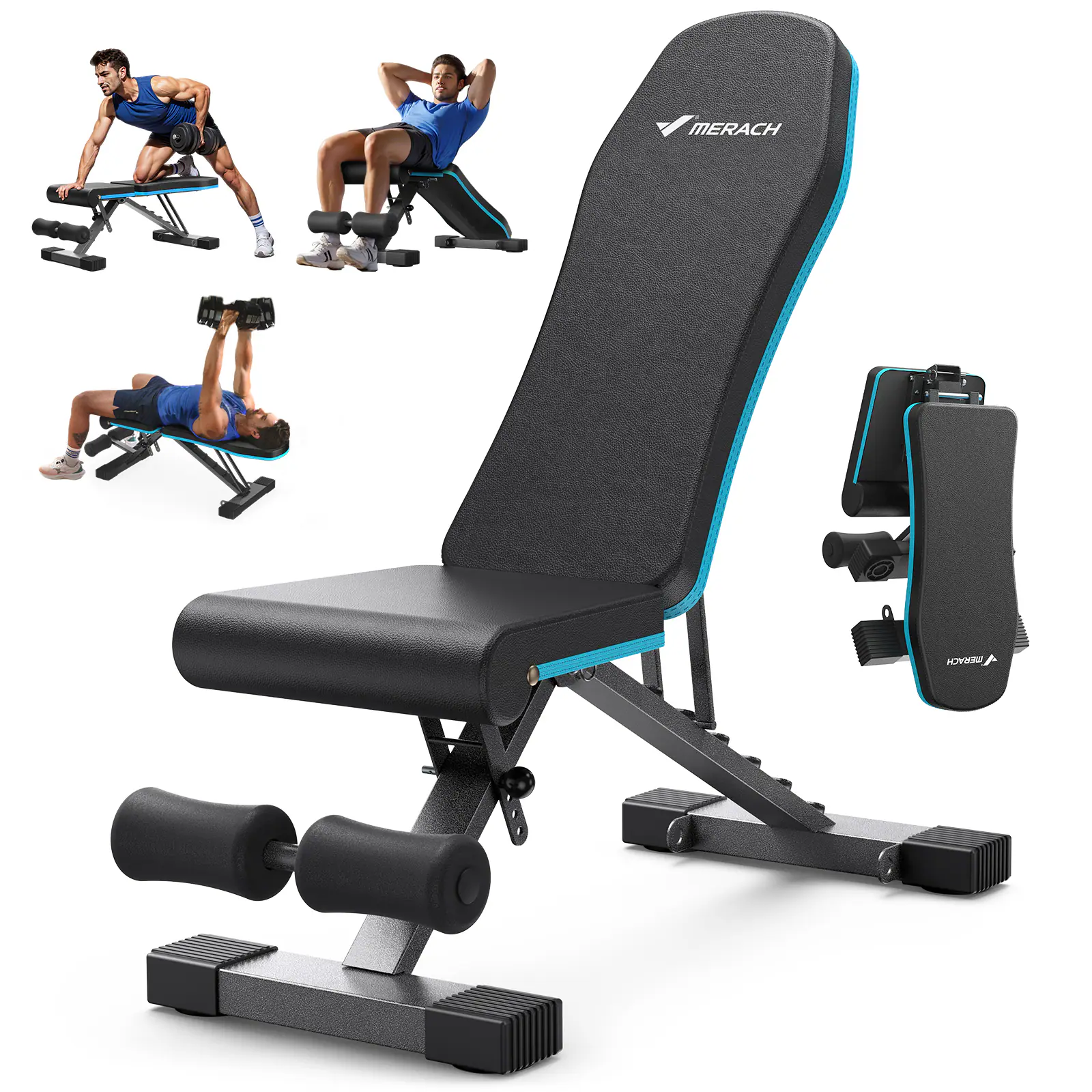 MERACH - Adjustable Weight Bench Foldable Weight Benches for Home Gym with 990 LBS - Black