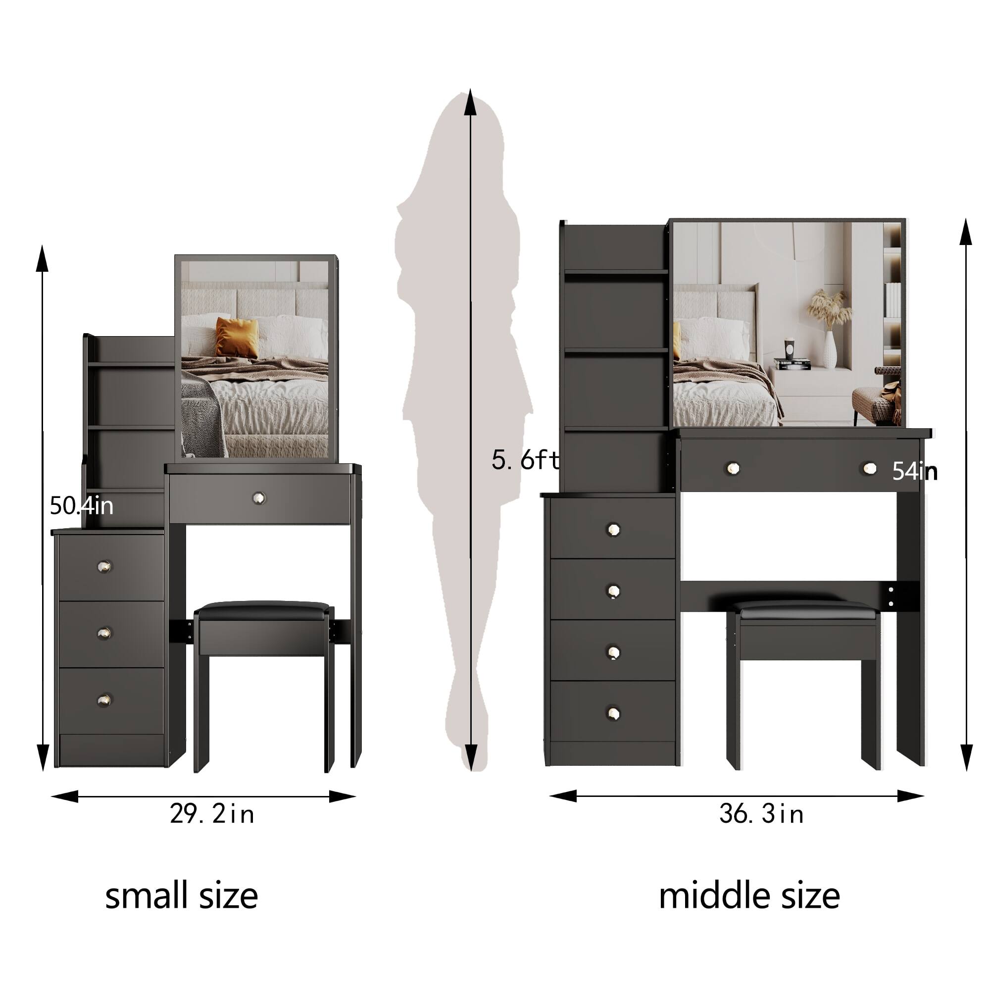 50.4in  
5. 6ft  
54in  
29. 2in  
36. 3in  
small size  
middle size
