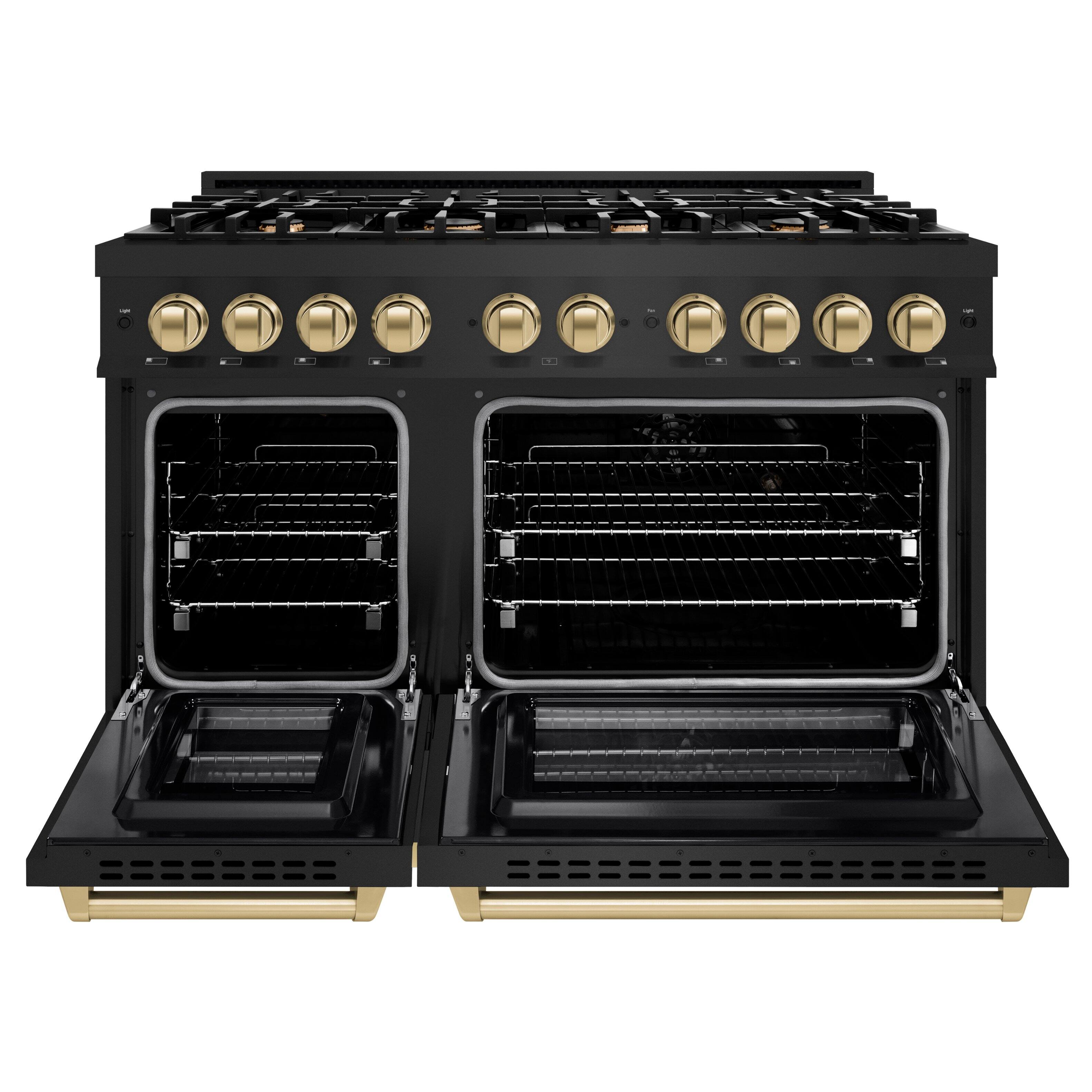 Left. ZLINE - ZLINE Autograph 48" Select Dual Fuel Range with Bronze Accents (HDRBZ-48-CB) - Black Stainless.