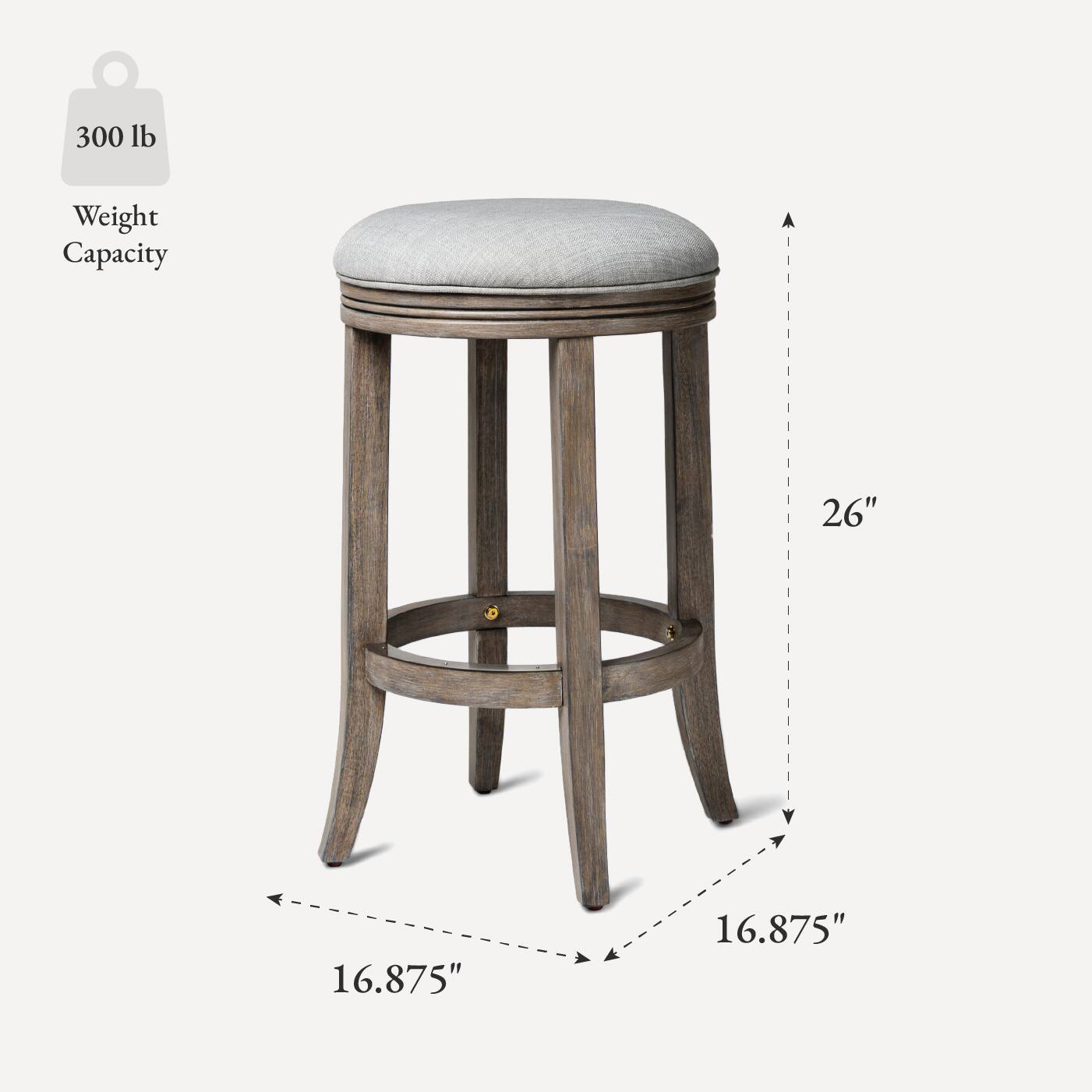 300 lb weight capacity, 26" height, 16.875" diameter.