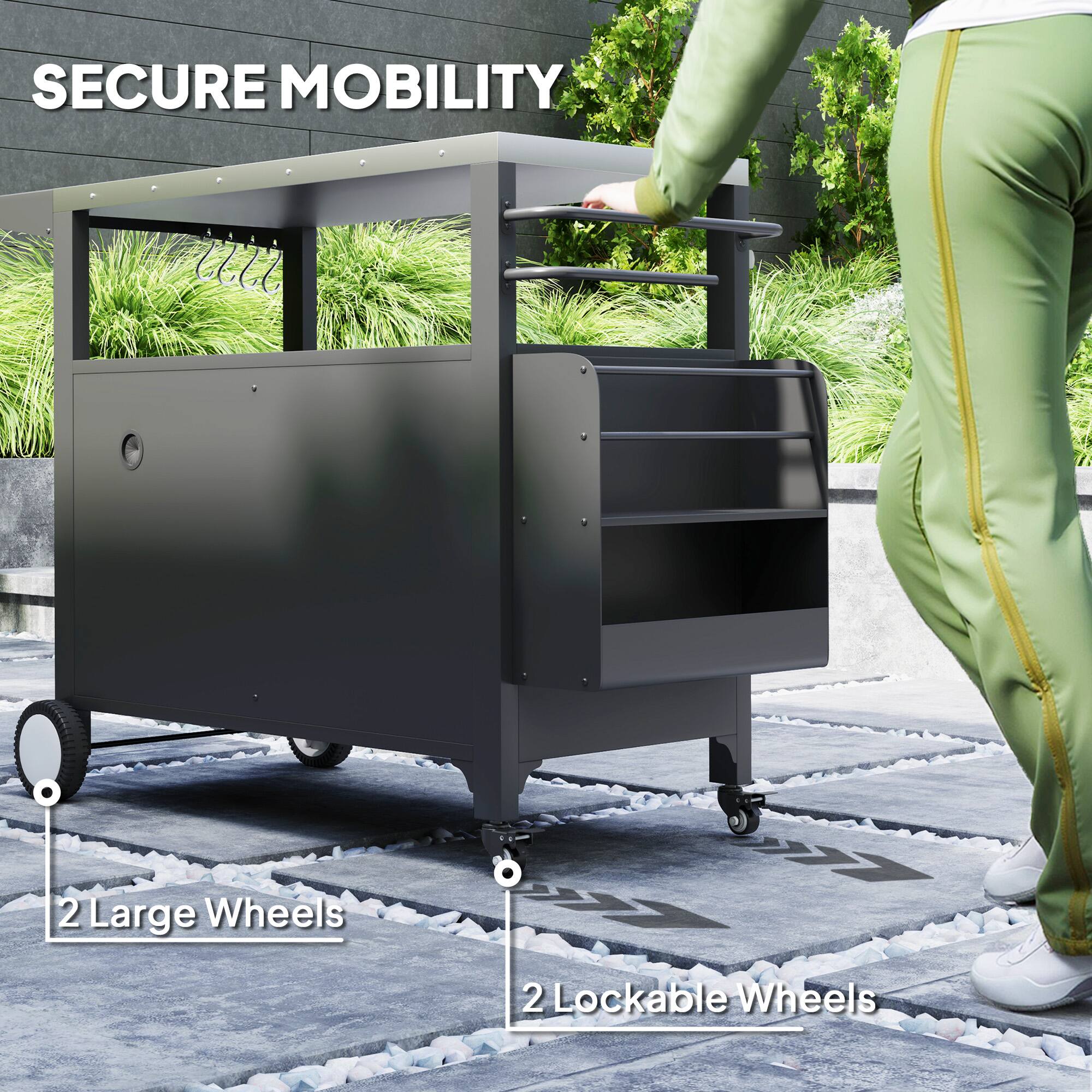 SECURE MOBILITY  
- 2 Large Wheels  
- 2 Lockable Wheels