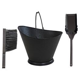 Sunnydaze - 5-Gallon Iron Ash Bucket with Shovel and Brush - Black