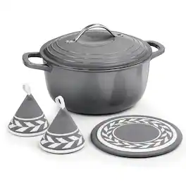 Winado - 5 QT Enameled Cast Iron Dutch Oven with Lid & Heat-Resistant Gloves & Pot Mat Compatible with All Cooktops for Braising - Gray