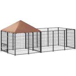 Pawhut - Dog Kennel Outside, Large Run, Rotating Bowls, Waterproof Canopy, Welded Wire, 11.3'x4.7'x5.1'