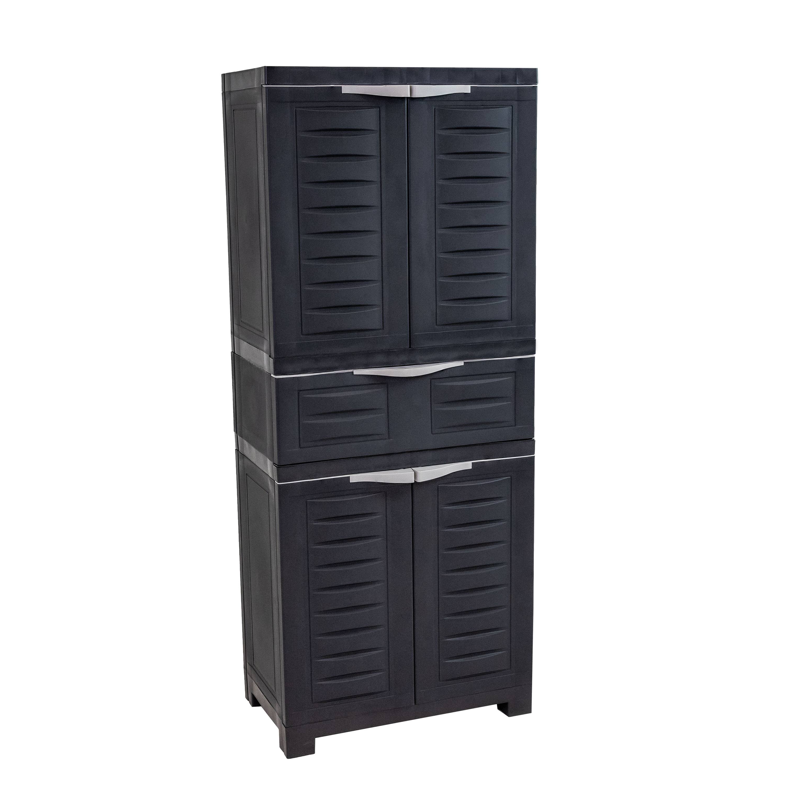 Front. Sunnydaze - Storage Cabinet with 2 Adjustable Shelves and Drawer - Charcoal.