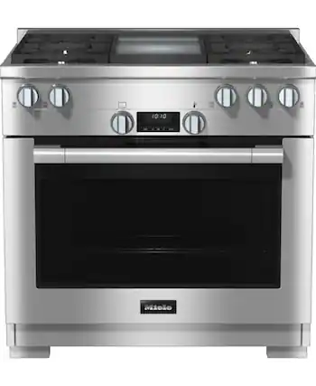 The image shows a stainless steel oven with the time 10:10 displayed on the front.