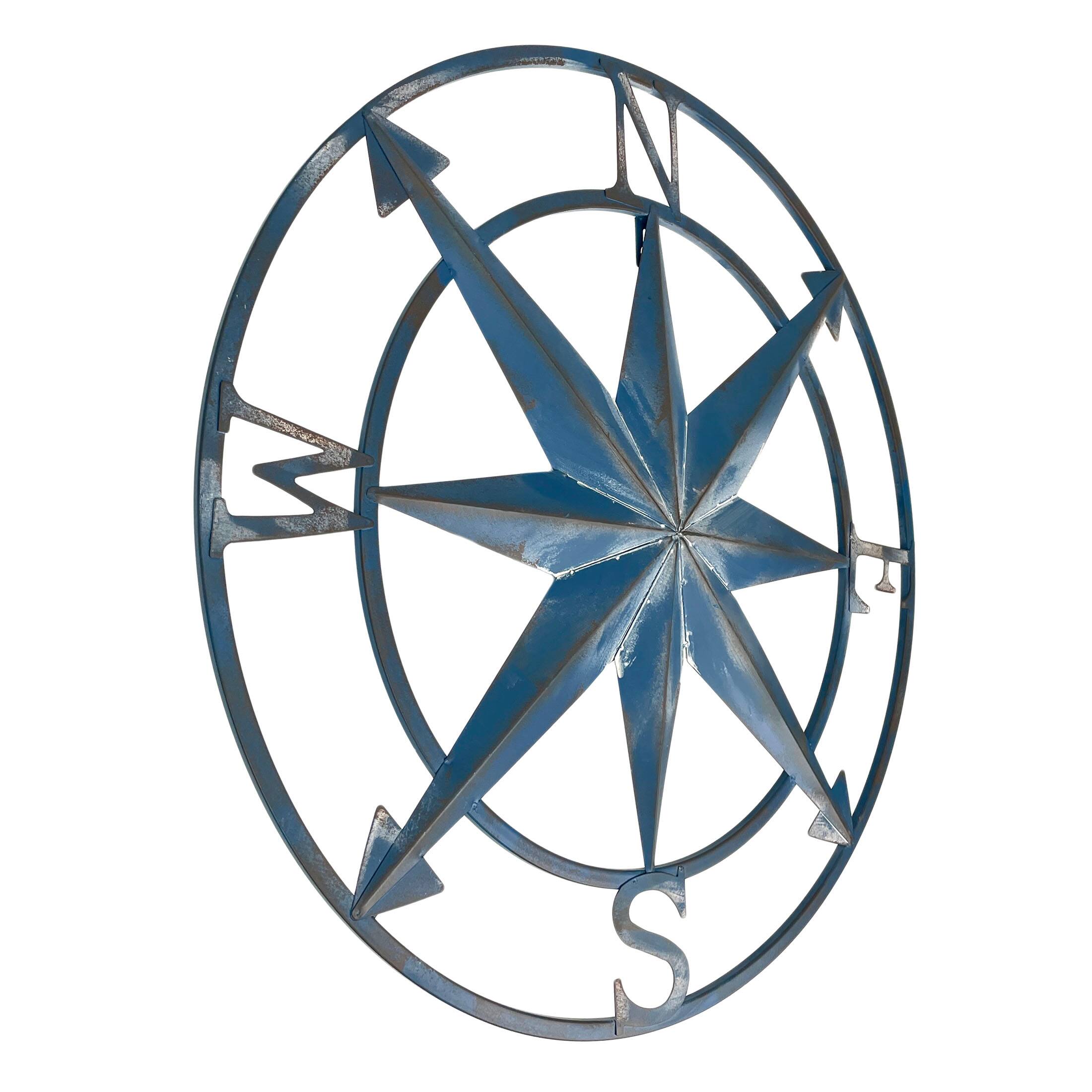 Alt View 1. Zeckos - 20 Inch Distressed Metal Compass Rose Nautical Wall Decor Indoor Outdoor, Blue - Blue.