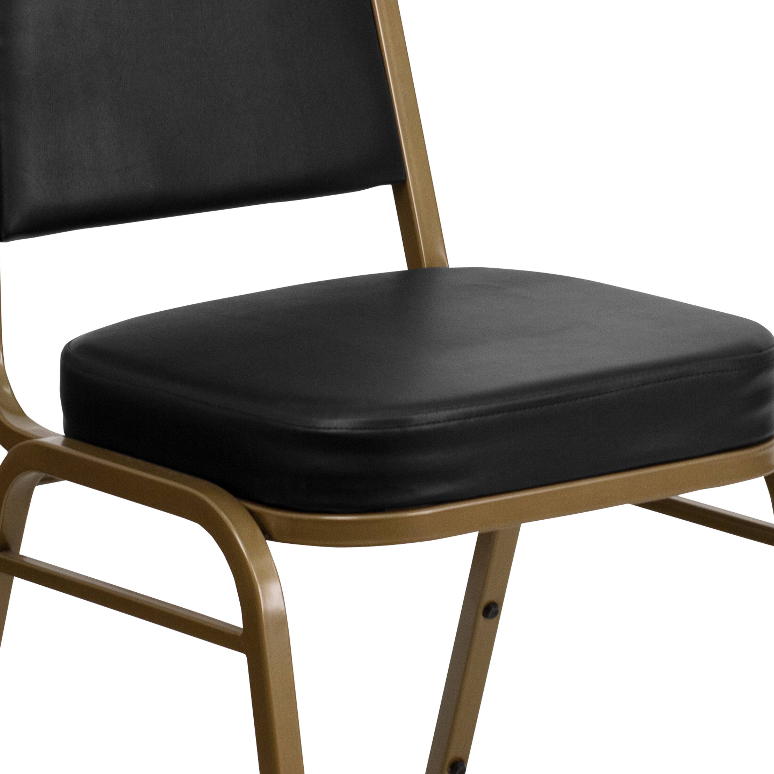 Alt View 10. Emma + Oliver - 4 Pack Trapezoidal Back Stacking Banquet Chair - Black Vinyl/Gold Frame.