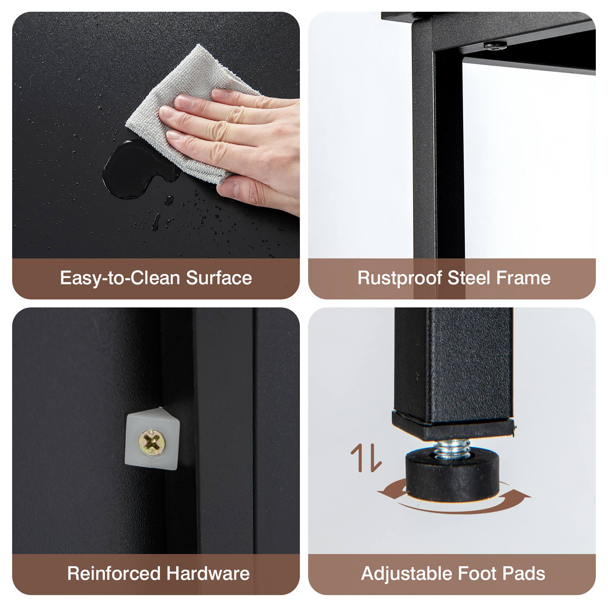 Easy-to-Clean Surface, Rustproof Steel Frame, Reinforced Hardware, Adjustable Foot Pads